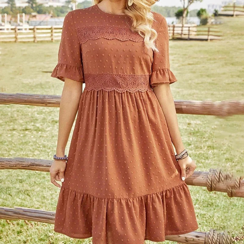 Robe Mi-Longue Bohème Terracotta