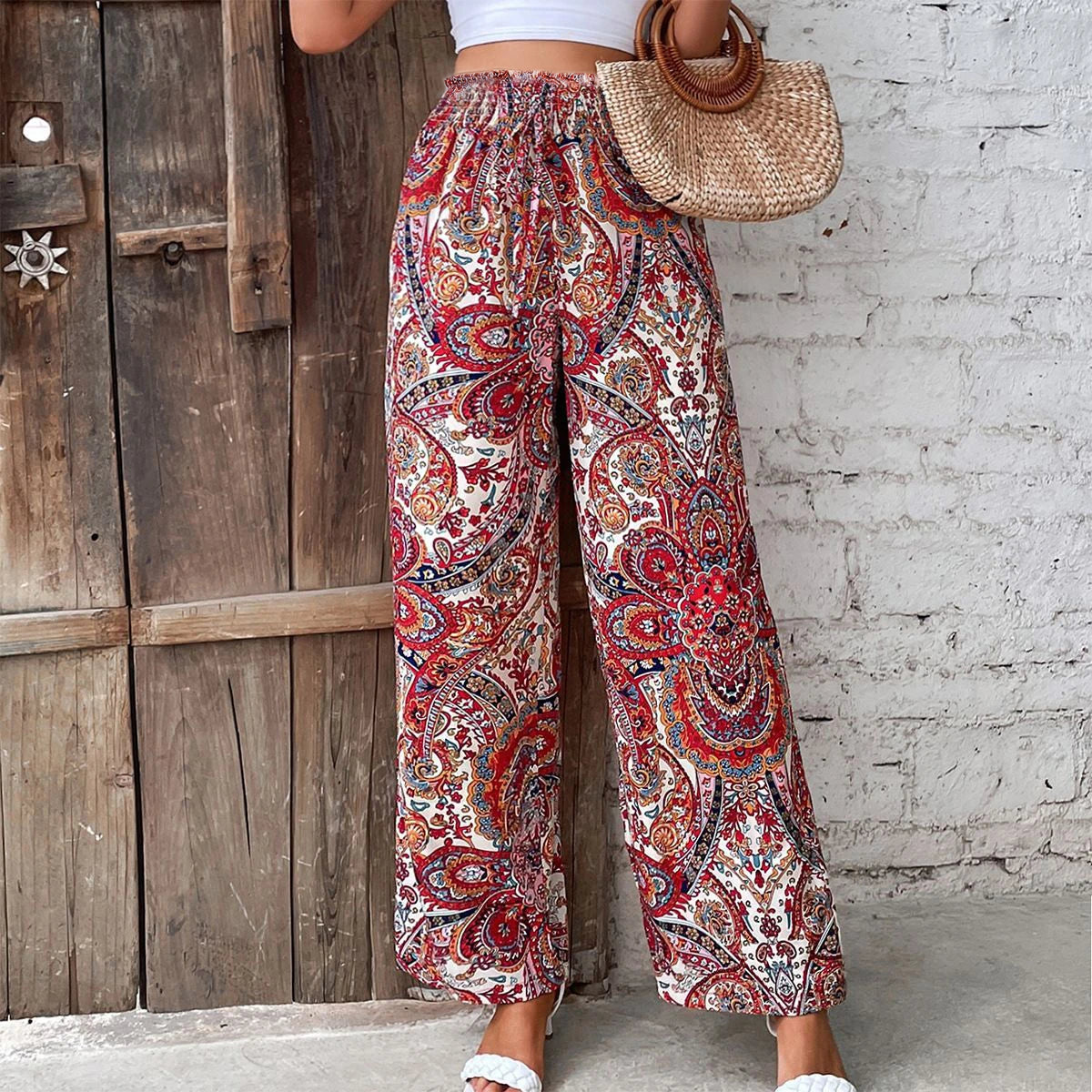 Pantalon Large Bohème à Imprimé Coloré