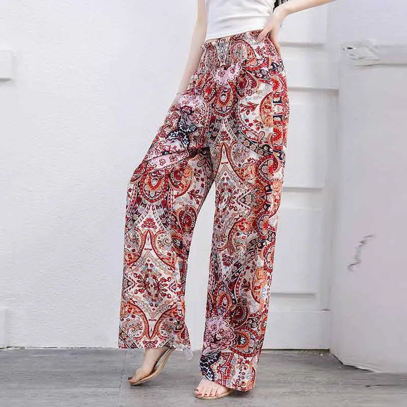 Pantalon Large Bohème à Imprimé Coloré